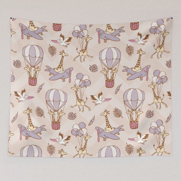 Item preview, Flying Jungle Safari Chevron pastel pink designed and sold by kobyakov.
