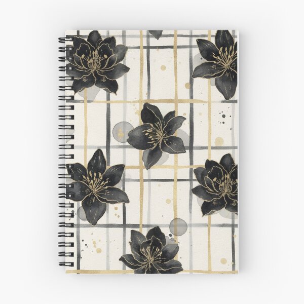 Item preview, ​Gothic Black Lilies and Gold Plaid Pattern  designed and sold by wissal.studio.