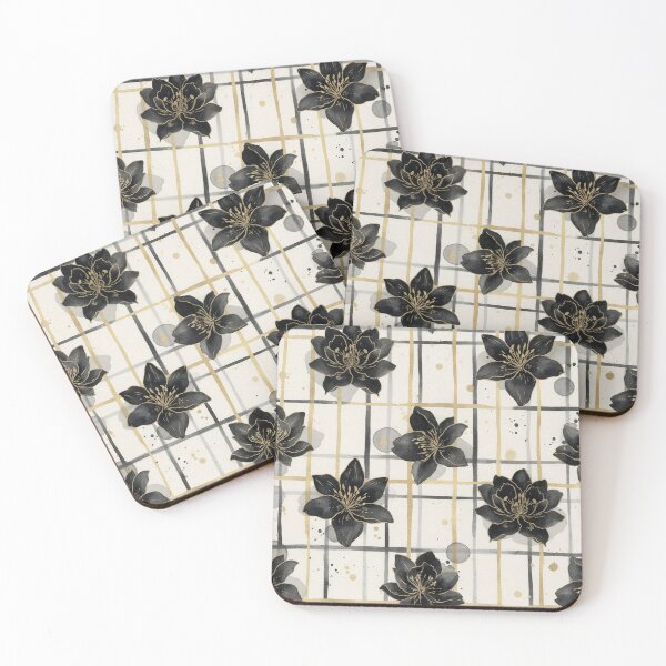 Item preview, ​Gothic Black Lilies and Gold Plaid Pattern  designed and sold by wissal.studio.