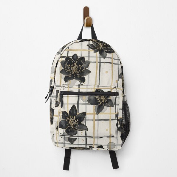Item preview, ​Gothic Black Lilies and Gold Plaid Pattern  designed and sold by wissal.studio.