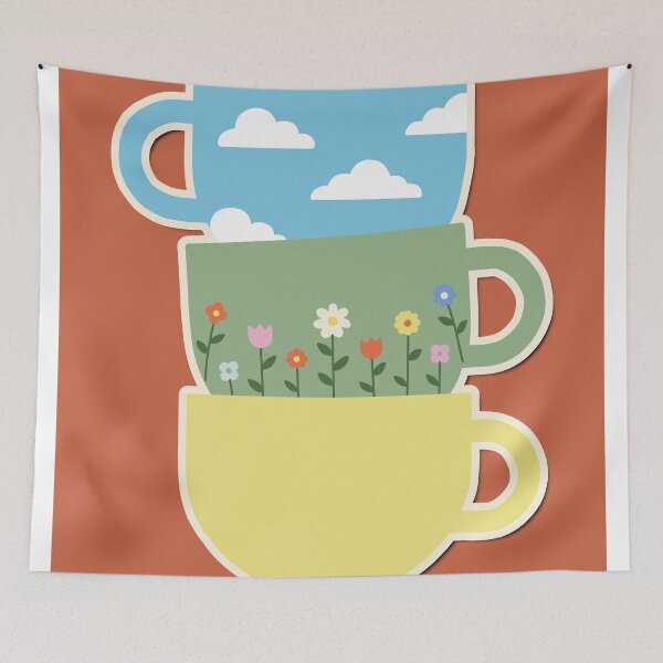 Item preview, Cozy Stacked Coffee Mugs - Retro Terracotta Pastel Art Poster designed and sold by AliAltinelArt.