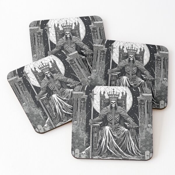 Item preview, Lich King Skeleton Emperor Bone Throne Tarot Woodcut designed and sold by DarkOriginArts.