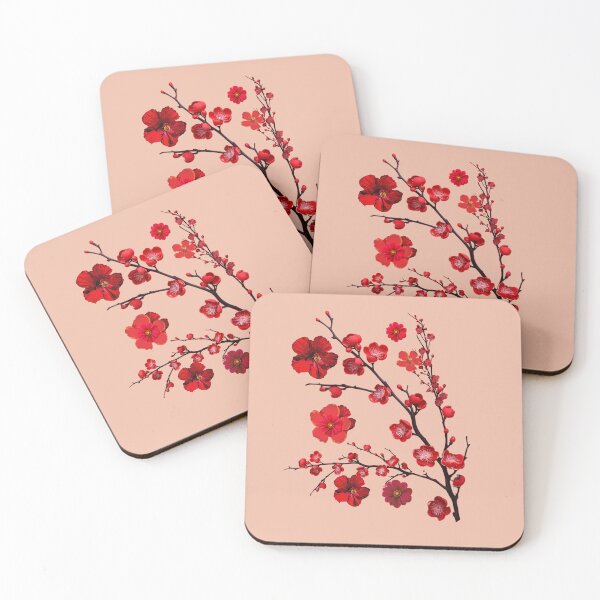 Item preview, Small Red Floral Branches on pink designed and sold by Sage2026.