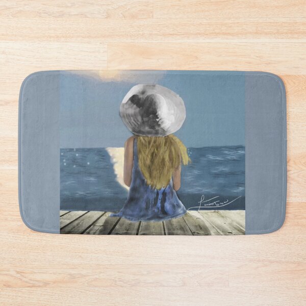 Item preview, Dreamy Girl on Pier with Glowing Sun at Sunset designed and sold by LorieFossaArt.