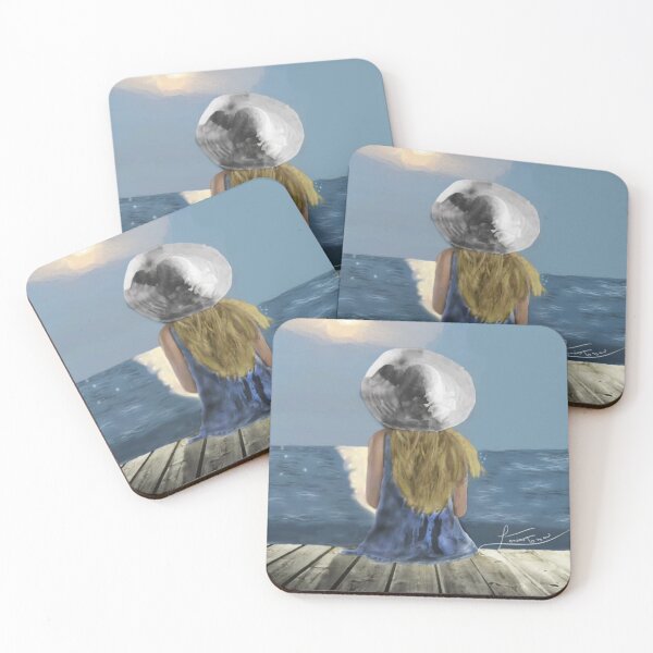 Item preview, Dreamy Girl on Pier with Glowing Sun at Sunset designed and sold by LorieFossaArt.