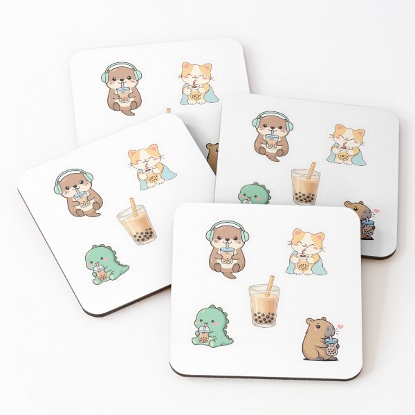 Item preview, Cute Kawaii Animals Drinking Boba Milk Tea Sticker Pack designed and sold by KAWAII STUDIO NB.