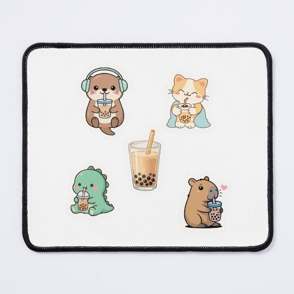 Item preview, Cute Kawaii Animals Drinking Boba Milk Tea Sticker Pack designed and sold by KAWAII STUDIO NB.