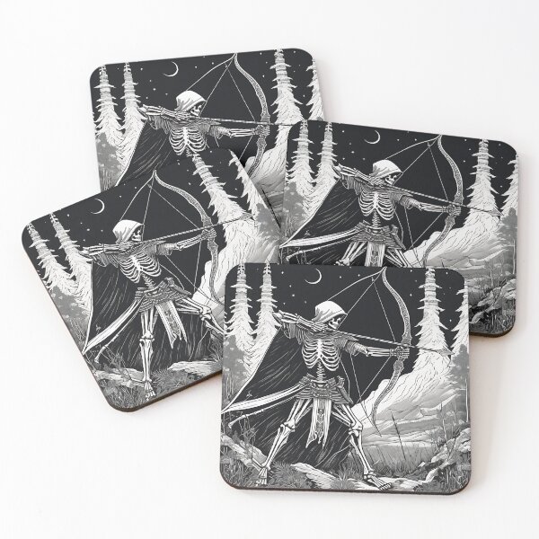 Item preview, Skeleton Archer Undead Huntsman Bow Woodcut Tarot designed and sold by DarkOriginArts.