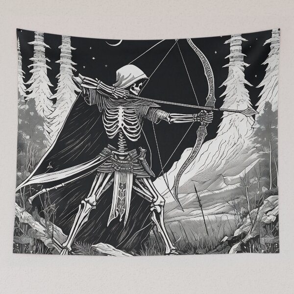 Item preview, Skeleton Archer Undead Huntsman Bow Woodcut Tarot designed and sold by DarkOriginArts.