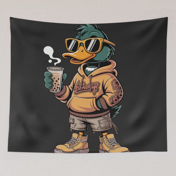 Item preview, Cool Streetwear Duck Drinking Bubble Tea – Urban Cartoon Animal Hoodie Style Graphic designed and sold by Snark & Spark.