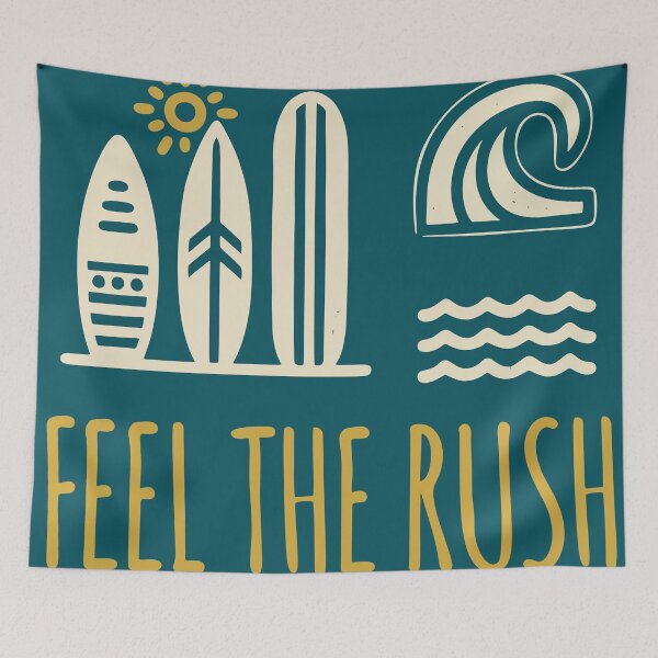 Item preview, Feel The Rush Retro Surfboards and Ocean Waves Summer Surfing Graphic designed and sold by WormJ.