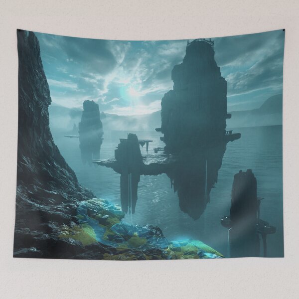Item preview, Floating Cliff Archipelago Sci-Fi Fantasy Landscape designed and sold by Luminous Wilds.