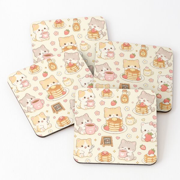 Item preview, Cozy Kitty Pancake Coffee Kawaii Pattern designed and sold by Soft Berry Studio.