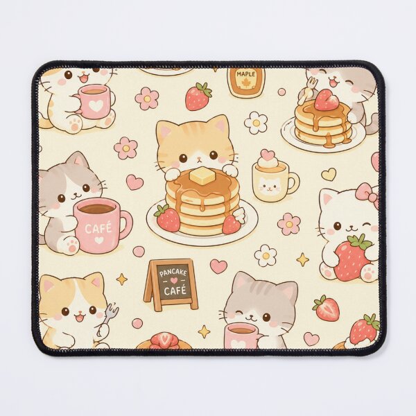 Item preview, Cozy Kitty Pancake Coffee Kawaii Pattern designed and sold by Soft Berry Studio.
