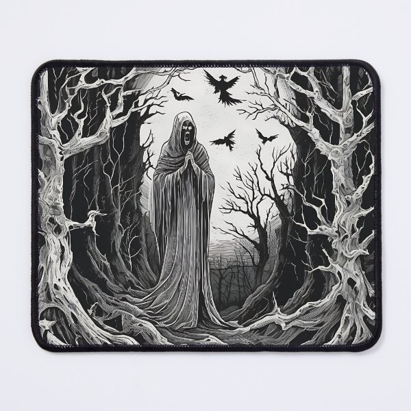 Item preview, Banshee Grim Reaper Screaming Phantom Forest Woodcut designed and sold by DarkOriginArts.