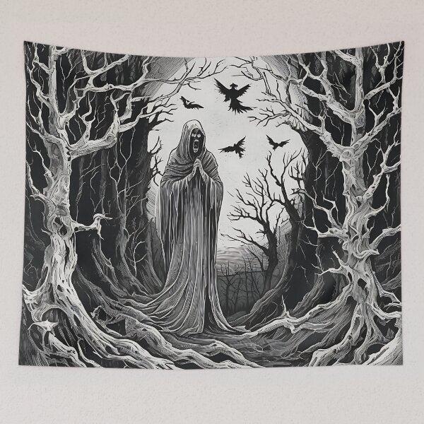 Item preview, Banshee Grim Reaper Screaming Phantom Forest Woodcut designed and sold by DarkOriginArts.