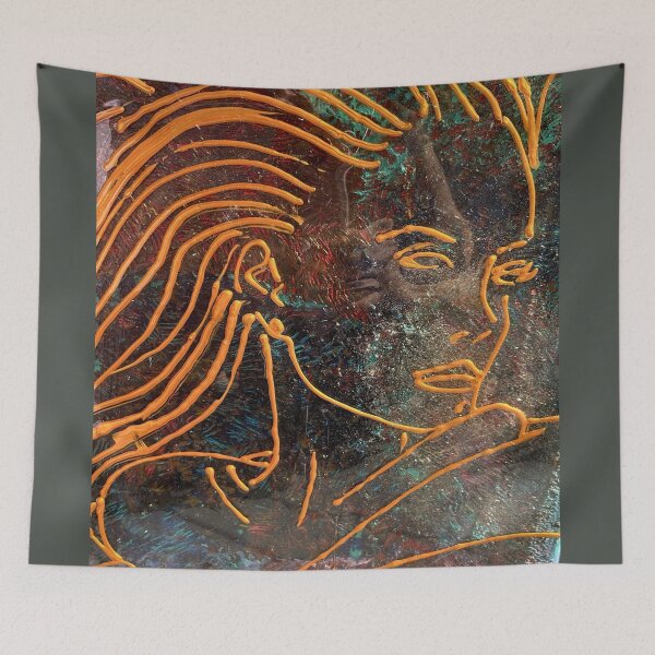 Item preview, Golden Silhouette Woman with Flowing Hair – Dramatic Portrait designed and sold by LorieFossaArt.