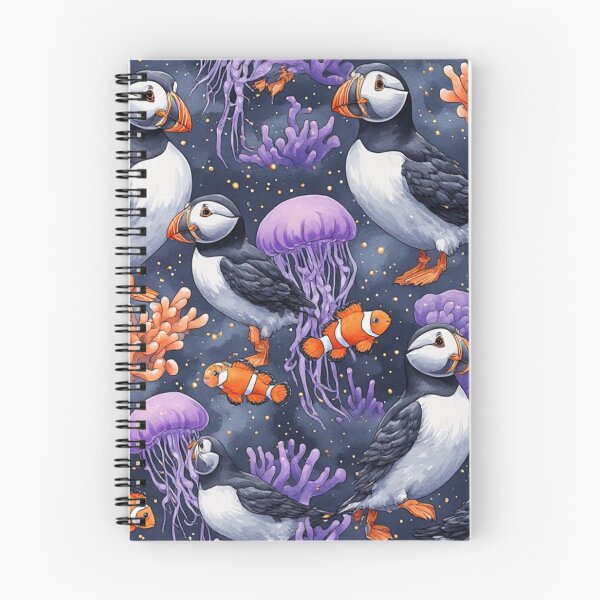 Item preview, Whimsical Ocean Puffin and Jellyfish Reef Pattern designed and sold by dcohea.