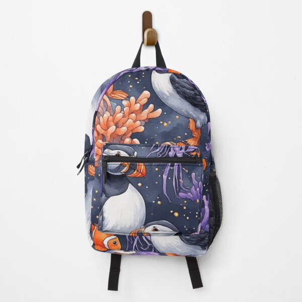 Item preview, Whimsical Ocean Puffin and Jellyfish Reef Pattern designed and sold by dcohea.