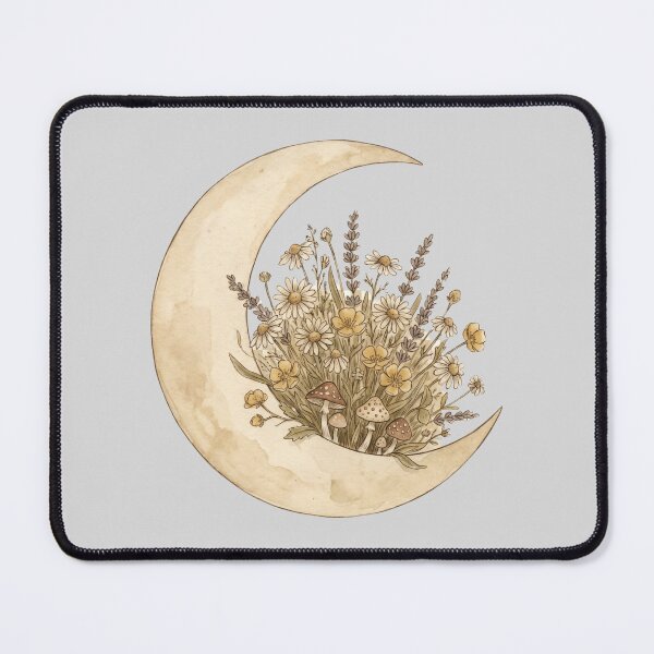 Item preview, Cottagecore Crescent Moon with Wildflowers and Mushrooms — Botanical Watercolor Illustration designed and sold by Ortsas.
