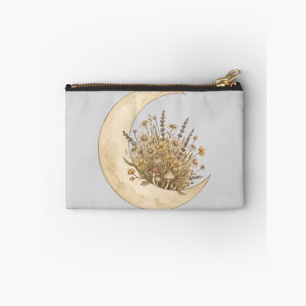 Item preview, Cottagecore Crescent Moon with Wildflowers and Mushrooms — Botanical Watercolor Illustration designed and sold by Ortsas.