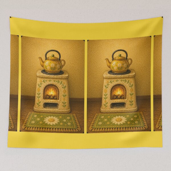 Item preview, Yellow Cottage Daisy stove kettle- Meadow Hill Inspired Floral designed and sold by Christina Lumenara.