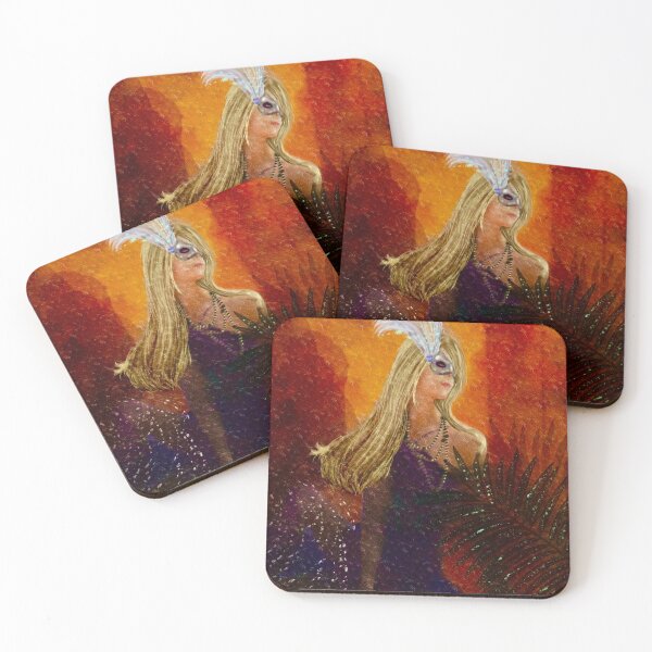 Item preview, Masquerade Woman with Feather Mask – Dramatic Golden Portrait designed and sold by LorieFossaArt.