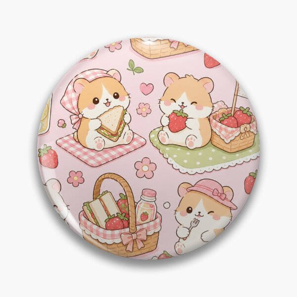 Item preview, Kawaii Hamster Strawberry Picnic Pattern designed and sold by Soft Berry Studio.