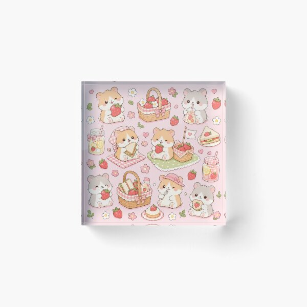 Item preview, Kawaii Hamster Strawberry Picnic Pattern designed and sold by Soft Berry Studio.