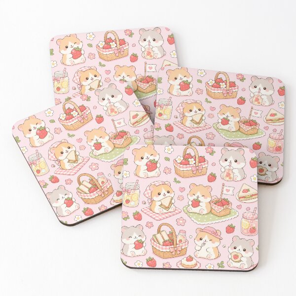 Item preview, Kawaii Hamster Strawberry Picnic Pattern designed and sold by Soft Berry Studio.