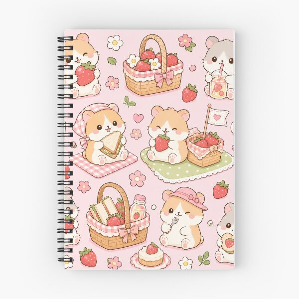 Item preview, Kawaii Hamster Strawberry Picnic Pattern designed and sold by Soft Berry Studio.