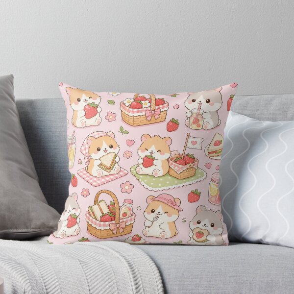 Item preview, Kawaii Hamster Strawberry Picnic Pattern designed and sold by Soft Berry Studio.