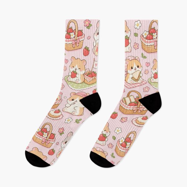 Item preview, Kawaii Hamster Strawberry Picnic Pattern designed and sold by Soft Berry Studio.