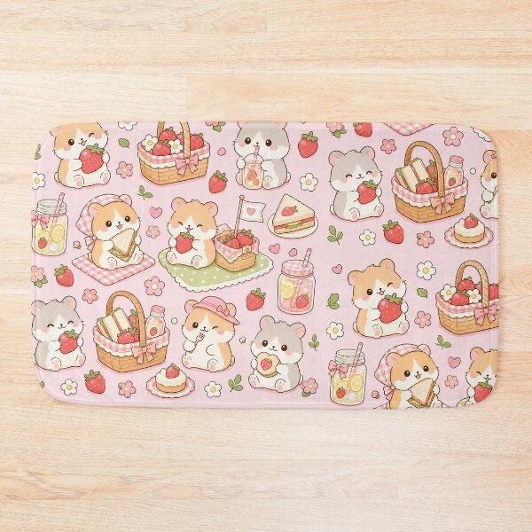 Item preview, Kawaii Hamster Strawberry Picnic Pattern designed and sold by Soft Berry Studio.