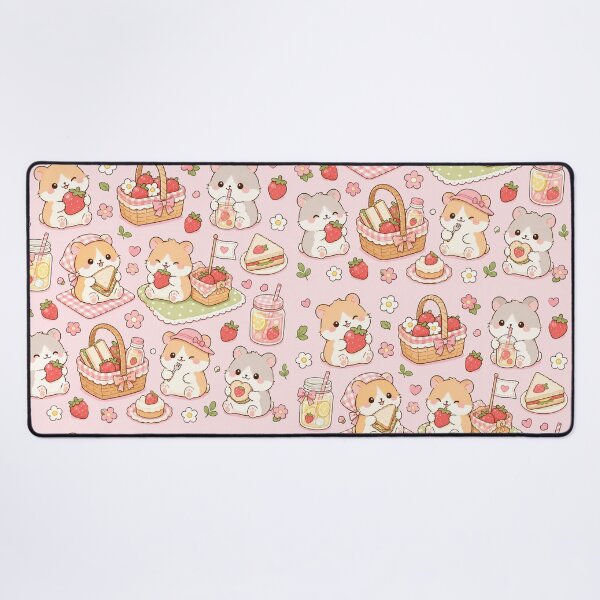 Item preview, Kawaii Hamster Strawberry Picnic Pattern designed and sold by Soft Berry Studio.