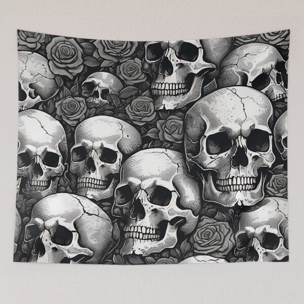 Item preview, Skulls and Roses Seamless Background Gothic Pattern designed and sold by DarkOriginArts.