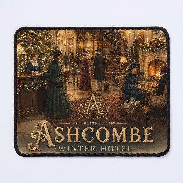 Item preview, Ashcombe Winter Hotel – Victorian Christmas Lobby Poster designed and sold by GildedPagesCo.