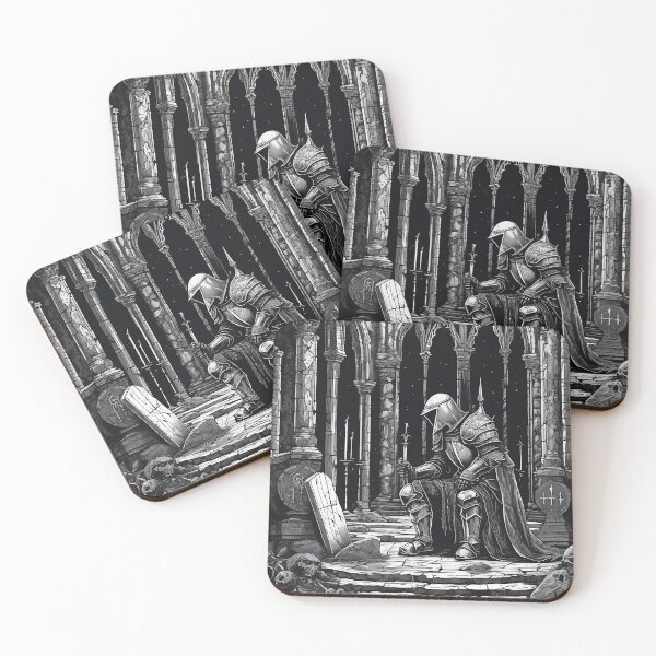 Item preview, Gothic Knight Kneeling Tomb Grave Fallen Warrior Woodcut designed and sold by DarkOriginArts.