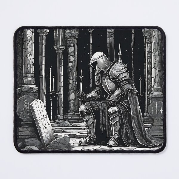 Item preview, Gothic Knight Kneeling Tomb Grave Fallen Warrior Woodcut designed and sold by DarkOriginArts.