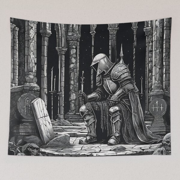 Item preview, Gothic Knight Kneeling Tomb Grave Fallen Warrior Woodcut designed and sold by DarkOriginArts.