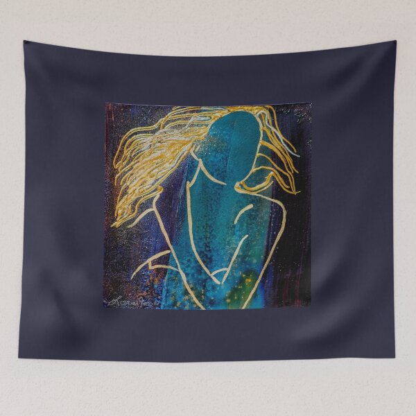 Item preview, Golden Hair Silhouette Woman in Starry Blue Night designed and sold by LorieFossaArt.