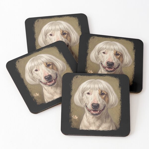 Item preview, Retrato divertido de un perro Bull Terrier sonriente con peluca blanca estilo bob. designed and sold by d247.