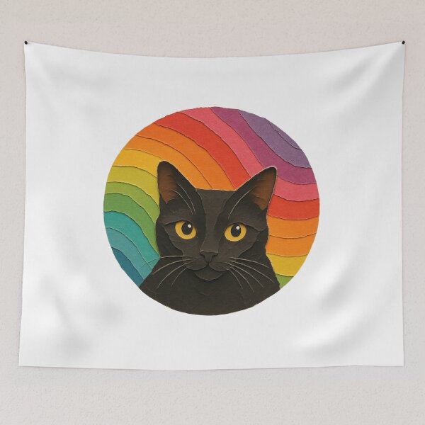 Item preview, Retro Rainbow Black Cat Sticker | Paper Cut Style Cat Art | Colorful Cat Lover Design | House Panther Aesthetic designed and sold by The Sandy Design Store.