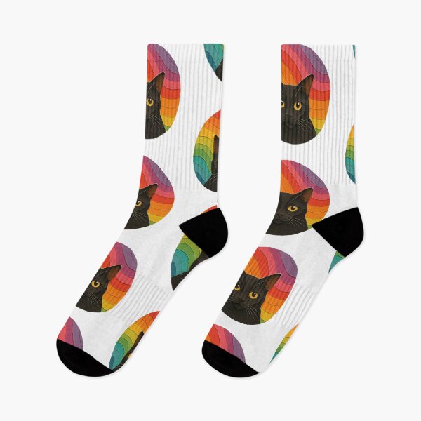 Item preview, Retro Rainbow Black Cat Sticker | Paper Cut Style Cat Art | Colorful Cat Lover Design | House Panther Aesthetic designed and sold by The Sandy Design Store.
