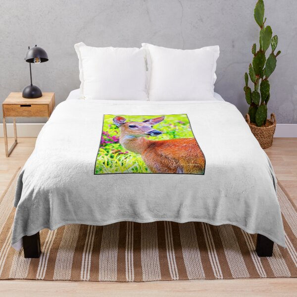 Item preview, Whitetailed Deer, Doe, in a Flowery Field, Digital Illustration designed and sold by AMacGPhilly.