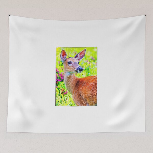 Item preview, Whitetailed Deer, Doe, in a Flowery Field, Digital Illustration designed and sold by AMacGPhilly.