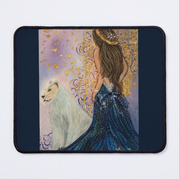 Item preview, Elegant Woman with White Lion in Golden Light designed and sold by LorieFossaArt.