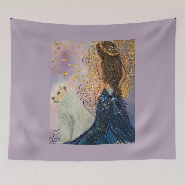 Item preview, Elegant Woman with White Lion in Golden Light designed and sold by LorieFossaArt.