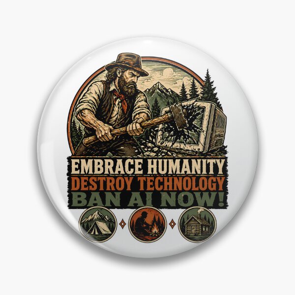 Item preview, Embrace Humanity Ban AI: Vintage Anti-Technology Crusader designed and sold by chattsuede.