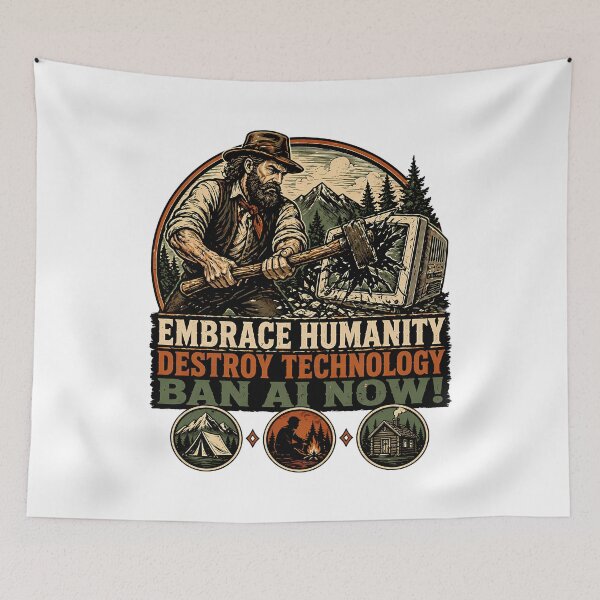 Item preview, Embrace Humanity Ban AI: Vintage Anti-Technology Crusader designed and sold by chattsuede.